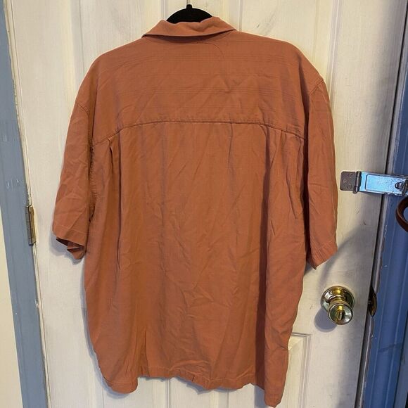 Calypso Joe WashableSilk Men XL ButtonUp Hawaiian Shirt Short Sleeve Rust Orange - Picture 6 of 7